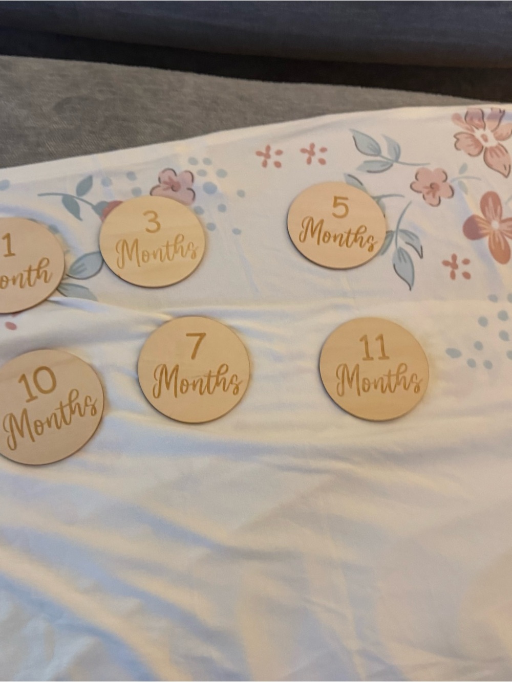 Wooden Baby Monthly Milestone Discs and blanket